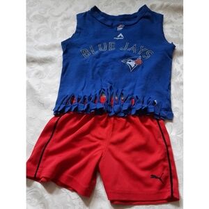 Puma Red shorts/ Red/ Blue T- Shirts